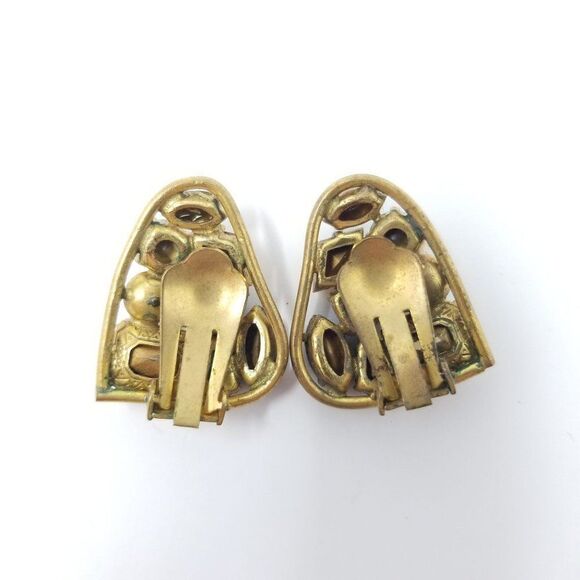 Vintage Rhinestone Cluster Clip On Earrings, Made in Germany US Zone, Colorful - Picture 5 of 7